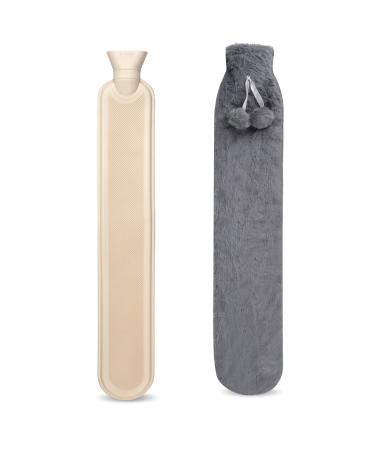 Long Hot Water Bottle with Fluffy Cover Large 2L Capacity Hot Water Bottle with Soft Premium Faux Fur Cover 73cm Rubber Hot Water Bag for Neck Waist Abdomen Legs (Dark Grey)