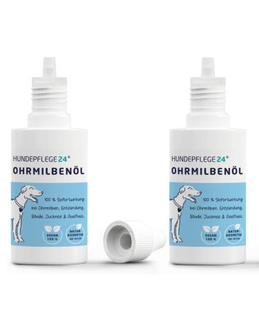Dog care24 Earring oil for dogs cats & pets - 100% natural & vegan ear care against itching mushroom and mite infestation - highly effective natural product against mites 2x 50ml