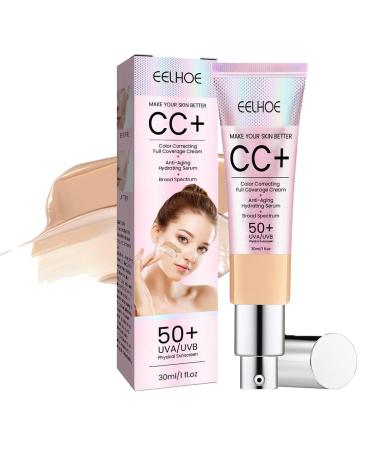 Generic Color Correcting CC Cream SPF 50+ with Centella Asiatica Red Correct - Color Correcting Cream Light Multi-Purpose Facial Concealer Illuminating Finish Soothes & Hydrates (Nude)