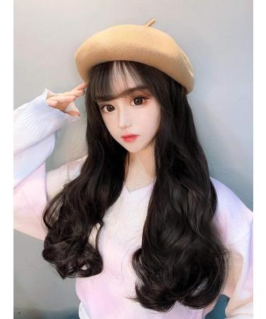 BGHJUE Women's Long Curly Hair Wig with Winter Beret Hat - Stylish Big Wave Full Headgear for Fashionable Looks - Buy Online on GoSupps.com