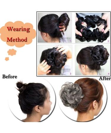 Thick Hair Donut Scrunchie Updo Hairpiece in Dark Grey - Wavy Curly Messy Hair Bun Extension - Buy Online on GoSupps.com