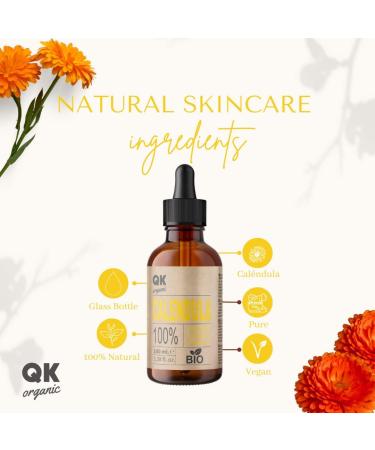 QKnatur - 100% Pure Organic Vegan Calendula Oil - 100 ml - glass bottle - for sensitive dry and cracked skin. Soothing and healing. Acne irritations insect bites - Buy Online on GoSupps.com