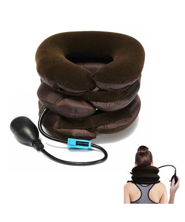 Cervical Neck Traction Device neck pulling device neck support inflatable neck collar adjustable head and neck massager relieves neck pain brown
