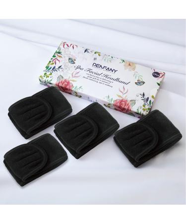 Spa Headband 4 Pack - Ultra Soft Adjustable Terry Cloth Wrap for Face Washing, Shower, Facial Mask - Black - Buy Online on GoSupps.com