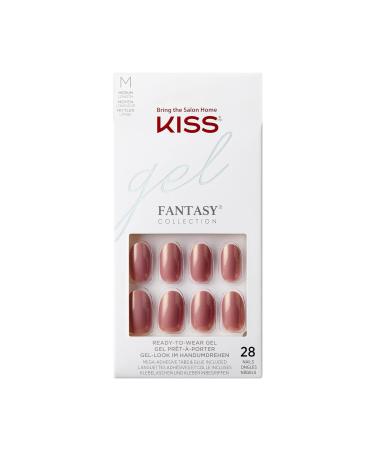 KISS Gel Fantasy Collection Nail Manicure Set Brighter than the Sun Medium Length Oval Artificial Nails contains 28 artificial nails nail glue nail glue nail files and manica pushing pink 1 ml (1 Pack)