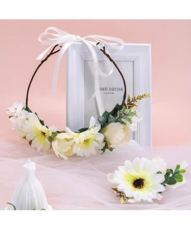 IYOU Flower Headband Set Wristband White Daisy Floral Crown Hair Garland Leafs Bride Bridesmaid Hair Accessories for Women and Girls - Buy Online on GoSupps.com
