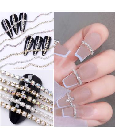 10 pcs Nail Rhinestones Chain Gold Silver Pearl AB Colors Crystal 3D Decorations - Buy Online on GoSupps.com