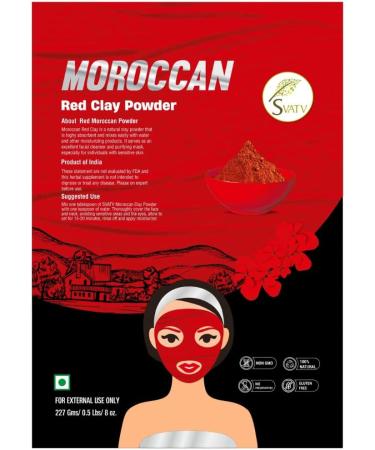 SVATV Herbal Red Moroccan Clay Powder - Anti-Ageing, Skin Firming, Hair Mask, Face Scrub - 227g - Buy Online on GoSupps.com