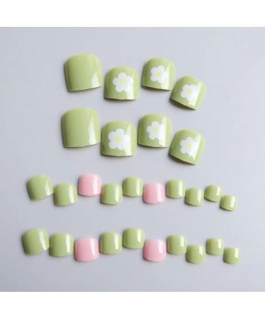 Decorative nail patch small fresh pink and green flowers with white toenails patch removable fake toenails and finished toenails. - Buy Online on GoSupps.com