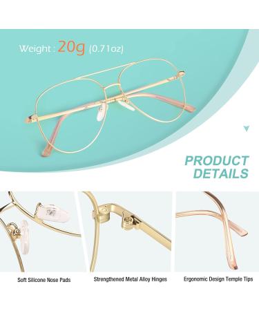 GQUEEN Pilot Style Fake Glasses - Retro Metal Frame UV400 for Men & Women - Non-Prescription Gold - Buy Online on GoSupps.com