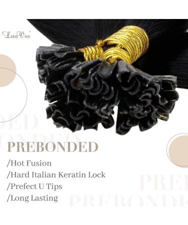 LAAVOO Black Remy Hair Extensions - 1g/s Bonding U-Tip Real Hair 50g 40cm #1 - Buy Online on GoSupps.com