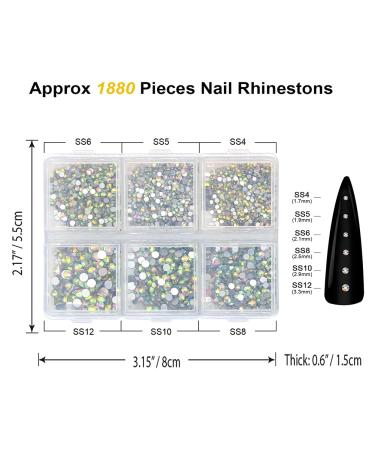 1880PCS Nail Rhinestones & Crystals - Flatback Nail Art Decorations with Picker Pen & Storage Box - Buy Online on GoSupps.com