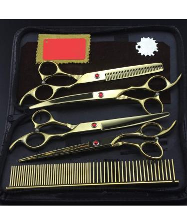 Dog Grooming Scissors Hairdressing Scissors Hair Scissors 7.0 Inch Stainless Steel Hairdressing Kit Golden 7InchSet