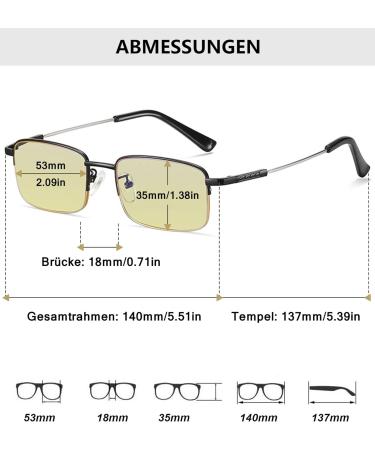 Lanomi Semi-Frame Multifocal Computer Reading Glasses - Blue Light Filter UV Protection Yellow Tinted - Stylish Glasses for Men & Women - Buy Online on GoSupps.com