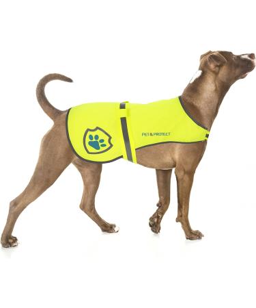 Reflective dog coat for security - ideal dog vest for high visibility when walking jogging or training - sizes for small medium -sized and large breeds 7.3 - 59 kg (large) neon yellow large