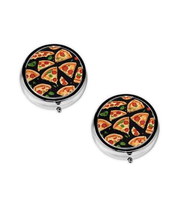 (Pizza 3D) Round Pill Box 3 Compartment Pill Box Mini Decorative Pocket Purse Portable Travel Medicine Tablet Vitamin Holder Organizer Pill Case