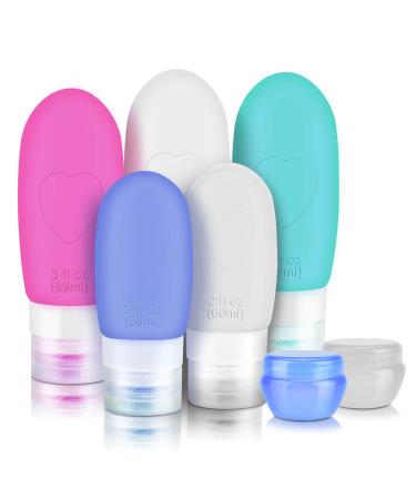 Erkoon silicone travel bottles set 7 pieces of leak -proof travel container portable travel bottles for shampoo toilet items lotion conditioner shower gel cream liquid container - Buy Online on GoSupps.com