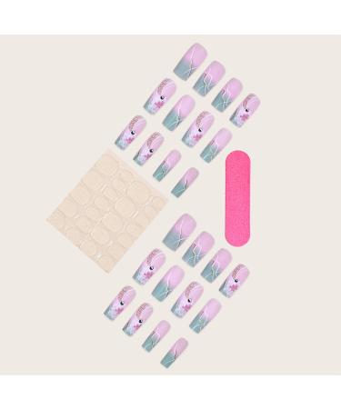 Shop 24Pcs Marble Pattern Medium Square Press-On Nails - Reusable French Fake Nails for Women | Glossy Coffin Design - Buy Online on GoSupps.com