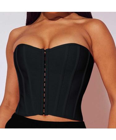 Shop MKIUHNJ Women's Padded Bustier - Monochrome Sexy Slim Fit Top | Casual Glitter Corsage in Black - Buy Online on GoSupps.com