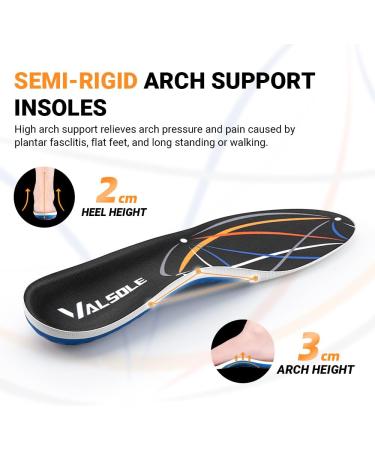 Valsole Plantar Fasciitis Insoles - High Arch Support Orthotic Inserts for Flat Feet | Heavy Duty Work Boot Insoles for All-Day Comfort (Men 10-11.5 / Women 11-12.5) - Black - Buy Online on GoSupps.com
