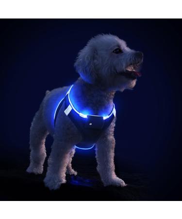 PCEOTLLAR Dog harness Luminous Usb Charging Luminous light harness Led light light harness for puppy Small medium-sized dog flashes breathable and lightweight black blue-S S black blue