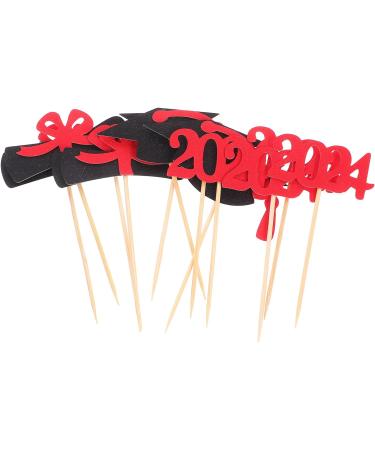 PRETYZOOM 12pcs 2024 Graduation Season Cake Insert Top Hat Paper Decorations Dessert Red - Buy Online on GoSupps.com