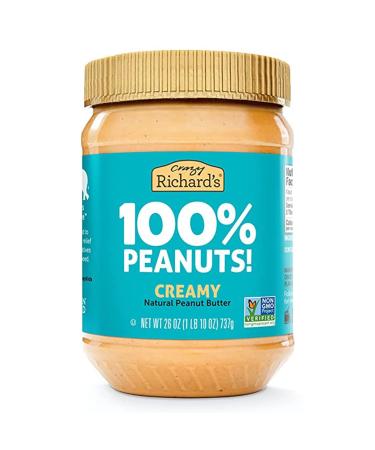 Crazy Richard's 100% All-Natural Creamy Peanut Butter Bulk Jar, No Added Sugar Peanut Butter Non-GMO, (Creamy, 26 Oz) Creamy Peanut Butter 26 Ounce (Pack of 1)