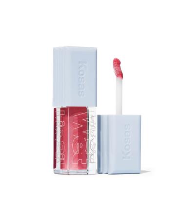 Kosas Wet Lip Oil Gloss - Hydrating Lip Plumping Treatment with Hyaluronic Acid & Peptides  Non-Sticky Finish (Malibu)