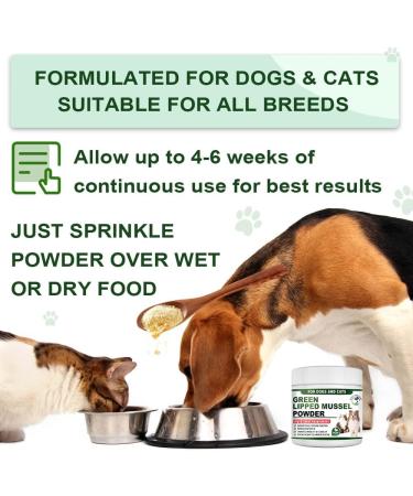 Green Lipped Mussel for Dogs and Cats | Cat and Dog Joint Supplements to Reduce Stiffness and Improve Mobility with Turmeric Glucosamine Chondroitin MSM Curcumin | Cat Dog Joint Care (TUB OF POWDER) - Buy Online on GoSupps.com