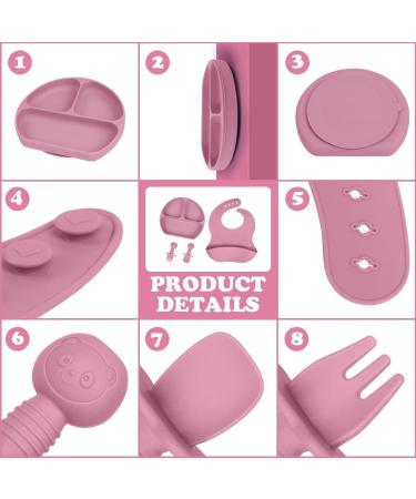 Vicloon Silicone Baby Feeding Set | 4Pcs Weaning Set | Suction Plate, Bib, Spoon & Fork | BPA Free | Toddlers & Kids Divided Plate | Gift - Pink - Buy Online on GoSupps.com