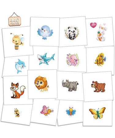 Temporary Tattoos for Kids (440pcs) Mixed Styles Temporary Tattoo Stickers with Jungle Animal Insects Sea Animal Cute kids waterproof temporary tattoos suitable for Supplies for Boys and Girls group activities