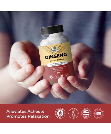 Amazing Botanicals Panax Ginseng Extract Tablets - 200mg Highly Potent 80% Ginsenosides for Energy & Relaxation - Natural Herbal Supplement for Cognitive Booster - 30 Tablets - Buy Online on GoSupps.com