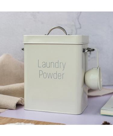 Mental Washing Powder Storage Box Laundry Powder Tin with Scoop Airtight Lid & Handles Perfect for Eco Friendly Powder Laundry Detergent (Three Colors) Beige - Buy Online on GoSupps.com