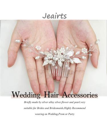 Jeairts Leaf Bride Wedding Hair Comb - Rhinestone & Pearl Bridal Headpiece for Women/Girls (1-Silver) - Buy Online on GoSupps.com