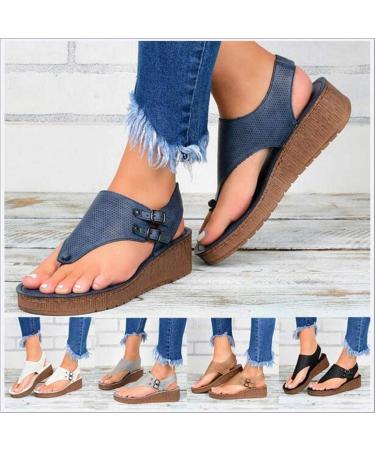 Creev Women's Orthopedic Open Toe Sandals - Breathable PU Leather Summer Footwear for Beach & Outdoor Walking (White 40 EU | Brown 42 EU | Blue 35 EU) - Buy Online on GoSupps.com