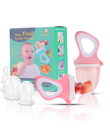 Baby Fruit Feeder Pacifier(2 Pack) - Baby Food Feeder - Infant Fruit Teething Toy for Toddlers Pacifier Feeder Teether with 6 PCS Silicone Pouches (Light Pink)