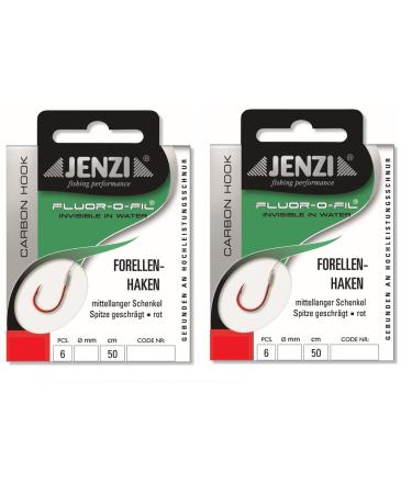 Set: 2 packs Jenzi bound trout hook (12 pieces) on fluoro carbon cord 50cm hook size 4 6 8 10 & 12 depending on the selection + free Petri Heill!Sticker hook size # 12