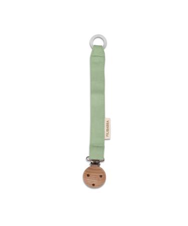 Filibabba pacifier chain made of organic cotton and wood |21 cm |Pacifier chain for boys and girls |Nickel-free metal clips |With silicone ring for attaching |Danish design (Tender Green)