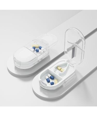 Pill Cutter Pill Splitter Cuts Pills Vitamins Tablets Bottom Medicine Storage Box Easy to Carry Easy to Disassemble and Clean (White)