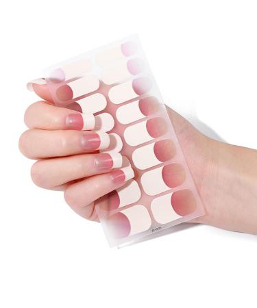 Semi Cured Gel Nails Strips 20 Stickers Semi Cured Nail Wraps Soft Self-Adhesive Gel Nail Stickers High-Quality Gel Nail Polish Strips French Tip Stickers French Manicure Stickers Blush French