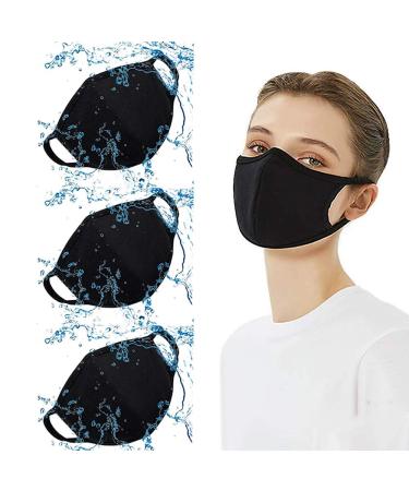 3 pcs Reusable and Washable Cotton Face M sk Bandanas for Adults (Black)