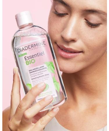 Diadermine - Essentiel Bio - Refreshing Micellar Water - Facial Cleanser - Enriched with Prebiotics of Natural Origin - Certified Organic - 99% ingredients of natural origin - 400ml bottle - Buy Online on GoSupps.com