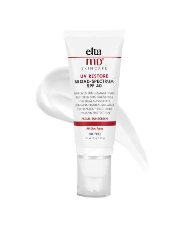 EltaMD UV Restore SPF 40 Anti Aging Face Moisturizer For Women, Broad Spectrum Physical Sunscreen with Zinc Oxide, Mineral Face Sunscreen, Anti Aging Moisturizer, Improves Skin Smoothness, 2 oz Tube - Buy Online on GoSupps.com