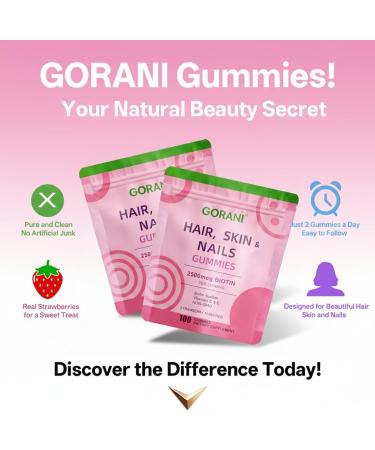 Gorani Hair Skin Nails Gummies for Woman Man- 2500mcg Biotin Non - GMO Ideal for Women's Beauty 100 Count Pack - Buy Online on GoSupps.com