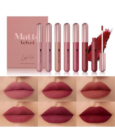 Allbestaye 6 Colors Lipstick Set Velvet Matte Nude Tones Pink Waterproof Long Lasting Non-stick Cup Not Fade Shimmer Lip Gloss