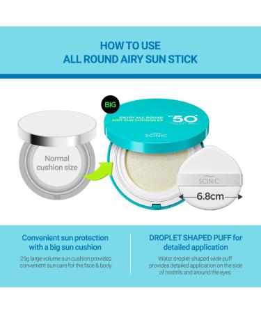 SCINIC All Round Airy Sun Cushion EX SPF50+PA++++ 0.88oz (25g) | Cooling UV Protection & Natural Tone-up | Korean Skincare for All Family - Buy Online on GoSupps.com
