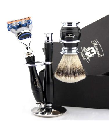 Men's Shaving Kit: 5 Edge Safety Razor Silver Tip Badger Hair Brush & Stand - Perfect Gift for Men - Buy Online on GoSupps.com