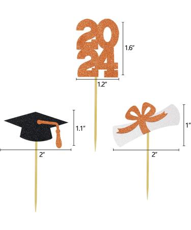 Grehge Orange Graduation Cupcake Topper Congrats Grad Party Decoration Glitter Cap Diploma Dessert Picks Supplies - Buy Online on GoSupps.com