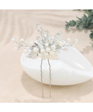 Handcess Silver Bridal Hair Needle with Pearls & Rhinestones - Elegant Headdress for Brides & Girls - Buy Online on GoSupps.com