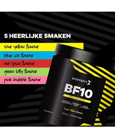 Buy Body&Fit BF10 Pre-Workout - 200 mg Caffeine & 2000 mg Beta-Alanine - Sour Yellow Flavor - 315g - International Shipping Available - Buy Online on GoSupps.com